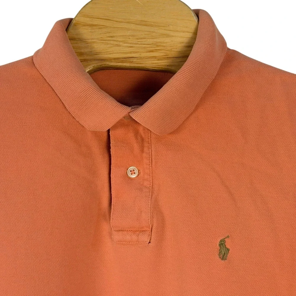 Polo Ralph Lauren Polo Shirt Mens L Orange Peach Classic Pique Cotton Golf Pony